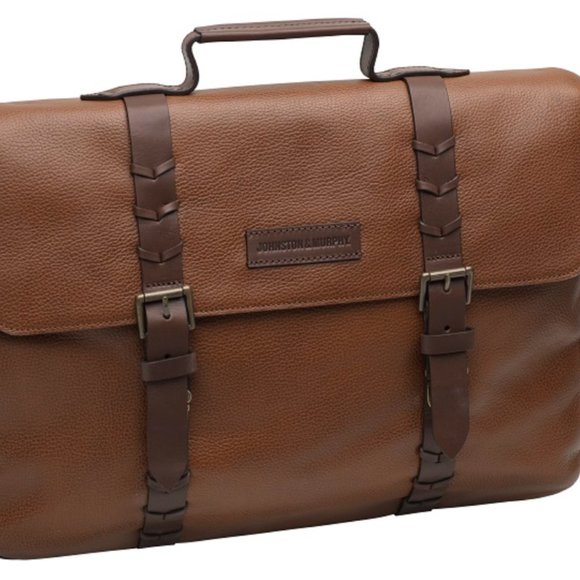 JOHNSTON & MURPHY MEN'S LEATHER FLAPOVER BRIEFCASE - Picture 1 of 4
